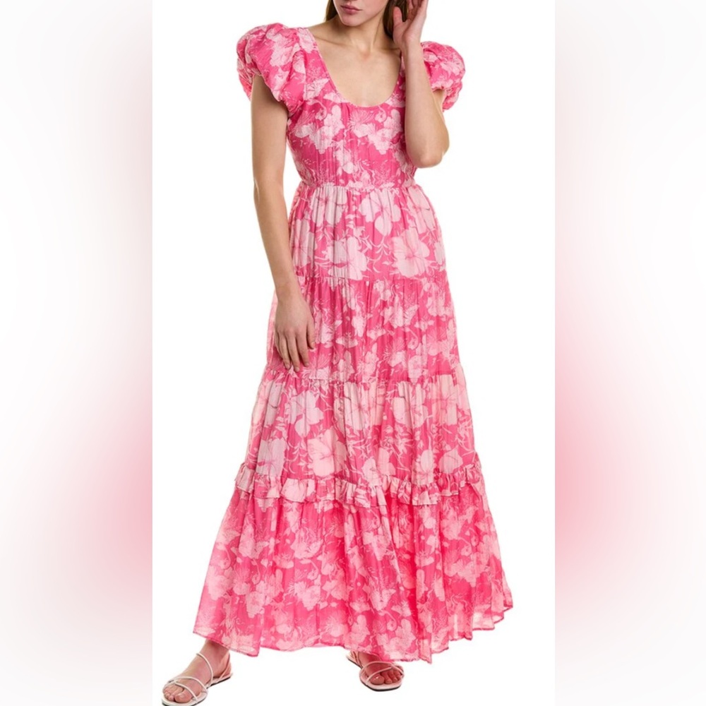 New LoveShackFancy Karalie Maxi Dress Pink Flowers hibiscus Size 2